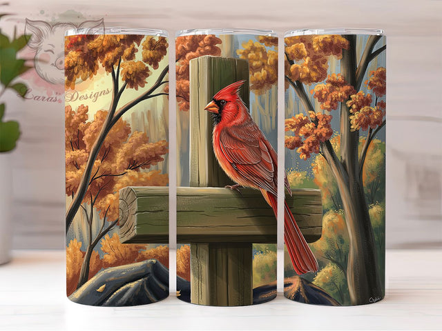 Cardinal Fall Cross Tumbler Wrap, Fall Cross Design, 20oz Sublimation Wrap, Autumn Scene Cup, Religious Bird Tumbler, Rustic Fall Tumbler, Inspirational Nature Design Sublimation Lara' s Designs 