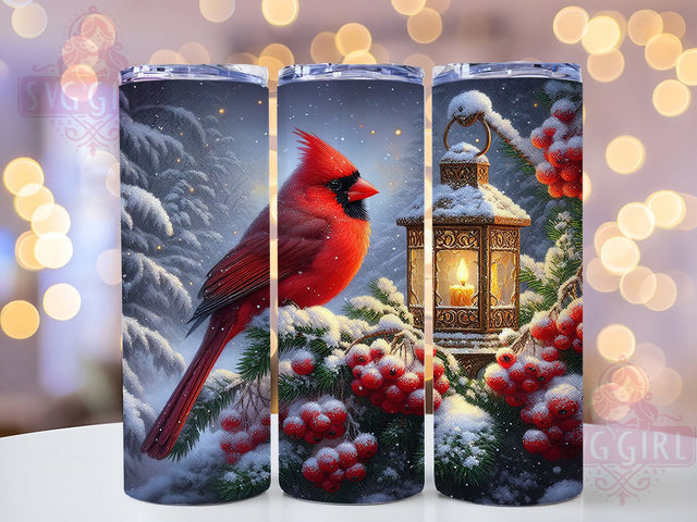Cardinal Lantern Christmas Tumbler, Christmas Bird Wrap, Holiday Sublimation Design, Festive Lantern Cup, 20Oz Skinny Tumbler Wrap, Winter Cardinal Mug, Christmas Nature Scene Sublimation SvggirlplusArt 