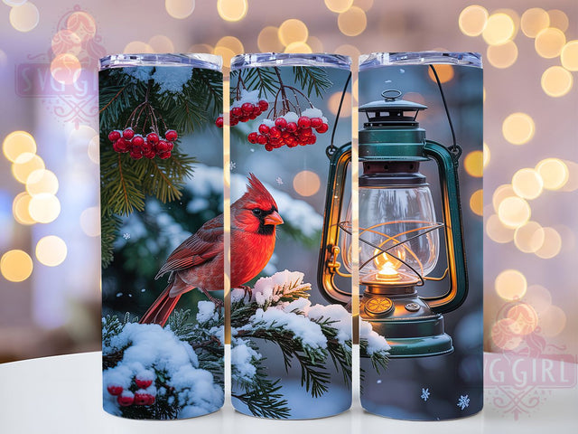 Cardinal Lantern Christmas Tumbler, Christmas Bird Wrap, Holiday Sublimation Design, Festive Lantern Cup, 20Oz Skinny Tumbler Wrap, Winter Cardinal Mug, Christmas Nature Scene Sublimation SvggirlplusArt 