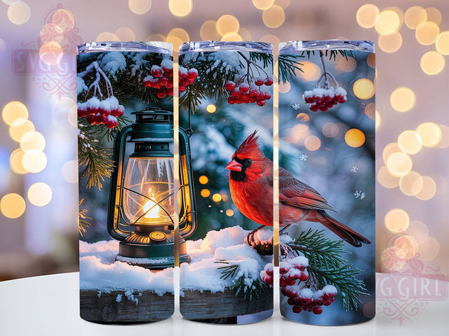 Cardinal Lantern Christmas Tumbler, Christmas Bird Wrap, Holiday Sublimation Design, Festive Lantern Cup, 20Oz Skinny Tumbler Wrap, Winter Cardinal Mug, Christmas Nature Scene Sublimation SvggirlplusArt 