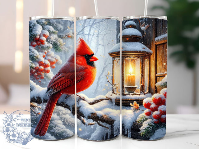 Cardinal Lantern Christmas Tumbler, Lantern Holiday Design, Festive Bird Art, Winter Cardinal Graphic, Cozy Lantern Pattern, 20oz Tumbler, Sublimation Design Sublimation ToriDesigns 