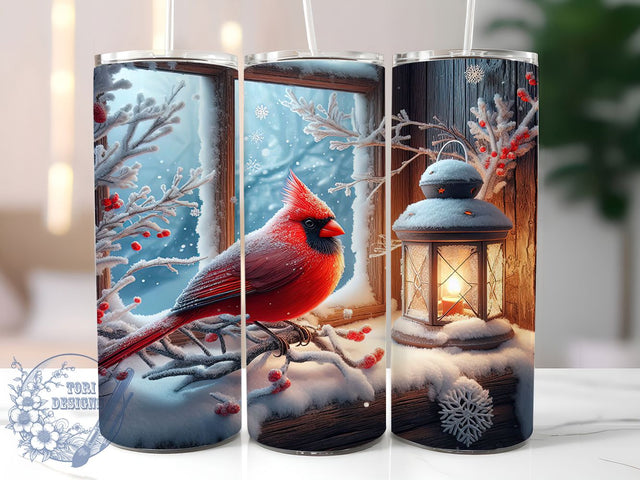 Cardinal Lantern Christmas Tumbler, Lantern Holiday Design, Festive Bird Art, Winter Cardinal Graphic, Cozy Lantern Pattern, 20oz Tumbler, Sublimation Design Sublimation ToriDesigns 