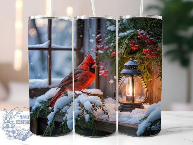 Cardinal Lantern Christmas Tumbler, Lantern Holiday Design, Festive Bird Art, Winter Cardinal Graphic, Cozy Lantern Pattern, 20oz Tumbler, Sublimation Design Sublimation ToriDesigns 