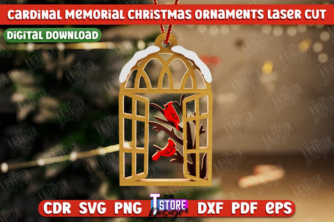 Cardinal Memorial Christmas Ornaments Bundle | Red Birds Memorial Ornament | Red Cardinals Christmas Memorial | Hanging Decor | CNC Files SVG The T Store Design 