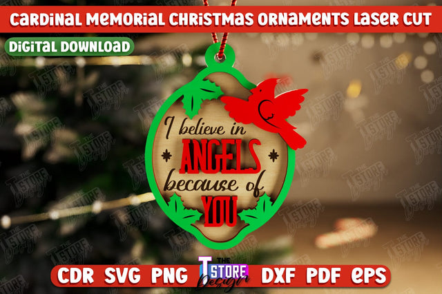 Cardinal Memorial Christmas Ornaments | Christmas Tree Toy | Red Cardinals Christmas Memorial | Hanging Decor | CNC File SVG The T Store Design 