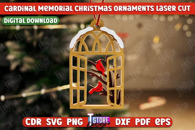 Cardinal Memorial Christmas Ornaments | Christmas Tree Toy | Red Cardinals Christmas Memorial | Hanging Decor | CNC File SVG The T Store Design 