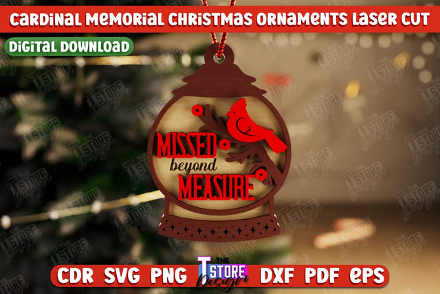 Cardinal Memorial Christmas Ornaments | Christmas Tree Toy | Red Cardinals Christmas Memorial | Hanging Decor | CNC File SVG The T Store Design 