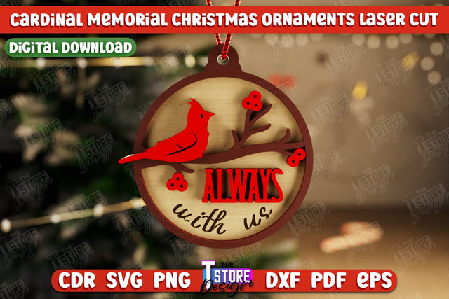 Cardinal Memorial Christmas Ornaments | Christmas Tree Toy | Red Cardinals Christmas Memorial | Hanging Decor | CNC File SVG The T Store Design 