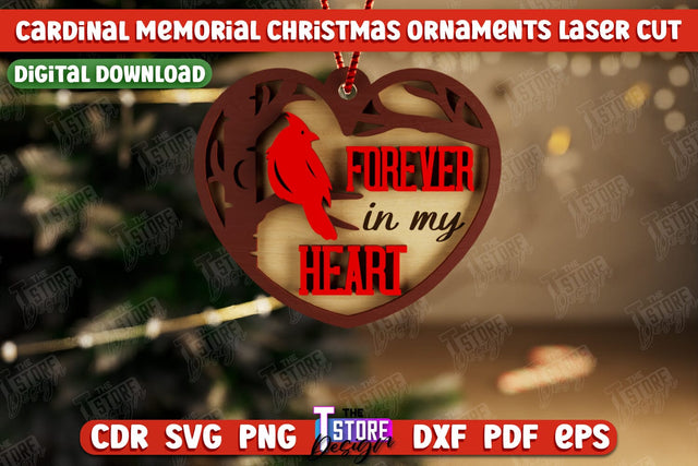 Cardinal Memorial Christmas Ornaments | Christmas Tree Toy | Red Cardinals Christmas Memorial | Hanging Decor | CNC File SVG The T Store Design 