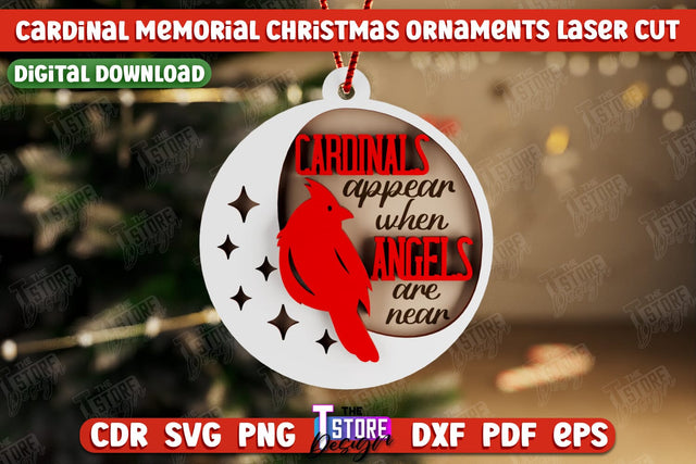 Cardinal Memorial Christmas Ornaments | Christmas Tree Toy | Red Cardinals Christmas Memorial | Hanging Decor | CNC File SVG The T Store Design 