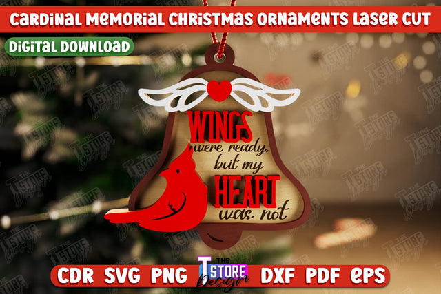 Cardinal Memorial Christmas Ornaments | Christmas Tree Toy | Red Cardinals Christmas Memorial | Hanging Decor | CNC File SVG The T Store Design 