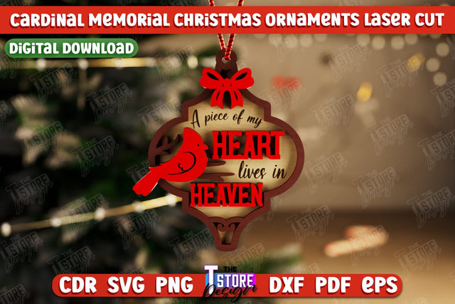 Cardinal Memorial Christmas Ornaments | Christmas Tree Toy | Red Cardinals Christmas Memorial | Hanging Decor | CNC File SVG The T Store Design 