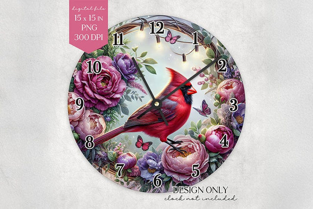 Cardinal Memorial Wall Clock Sublimation Design PNG Sublimation BijouBay 