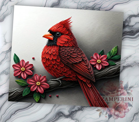 Cardinal Red Bird Floral 20oz Tumbler, Red Bird Tumbler, Floral Tumbler, 3D Design Tumbler, Sublimation Wrap, 20oz Tumbler, Nature Lover Gift Sublimation Li Zamperini 