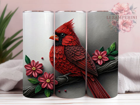 Cardinal Red Bird Floral 20oz Tumbler, Red Bird Tumbler, Floral Tumbler, 3D Design Tumbler, Sublimation Wrap, 20oz Tumbler, Nature Lover Gift Sublimation Li Zamperini 