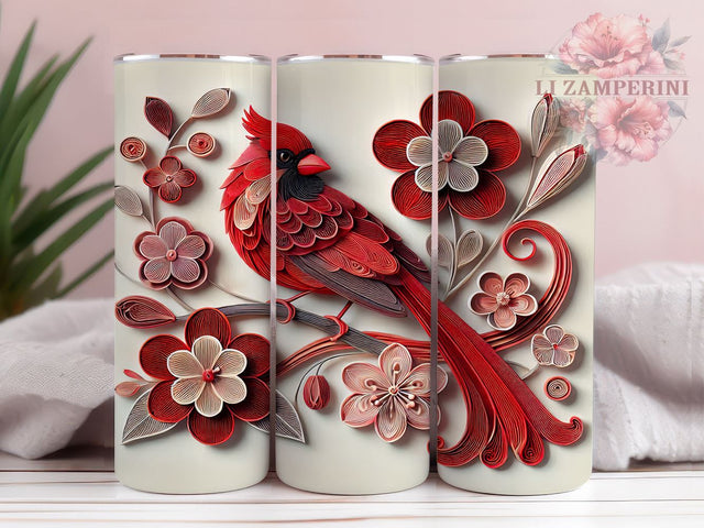 Cardinal Red Bird Floral 20oz Tumbler, Red Bird Tumbler, Floral Tumbler, 3D Design Tumbler, Sublimation Wrap, 20oz Tumbler, Nature Lover Gift Sublimation Li Zamperini 