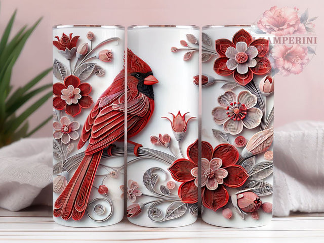 Cardinal Red Bird Floral 20oz Tumbler, Red Bird Tumbler, Floral Tumbler, 3D Design Tumbler, Sublimation Wrap, 20oz Tumbler, Nature Lover Gift Sublimation Li Zamperini 