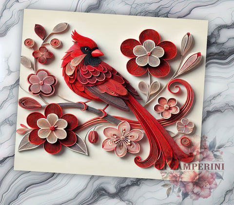 Cardinal Red Bird Floral 20oz Tumbler, Red Bird Tumbler, Floral Tumbler, 3D Design Tumbler, Sublimation Wrap, 20oz Tumbler, Nature Lover Gift Sublimation Li Zamperini 