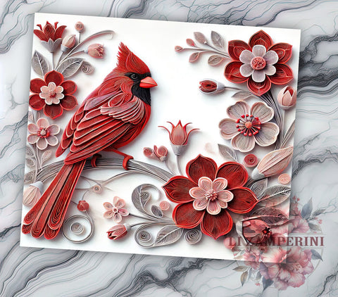 Cardinal Red Bird Floral 20oz Tumbler, Red Bird Tumbler, Floral Tumbler, 3D Design Tumbler, Sublimation Wrap, 20oz Tumbler, Nature Lover Gift Sublimation Li Zamperini 