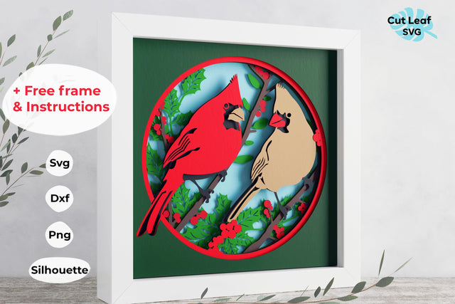Cardinal shadow box svg - 3d Cardinal pair svg, Birdwatching svg, Christmas Cardinal svg, 3d Christmas svg, Winter shadow box svg SVG CutLeafSvg 