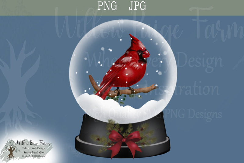 Cardinal Snow Globe Christmas PNG Sublimation Willow Paige Farms 