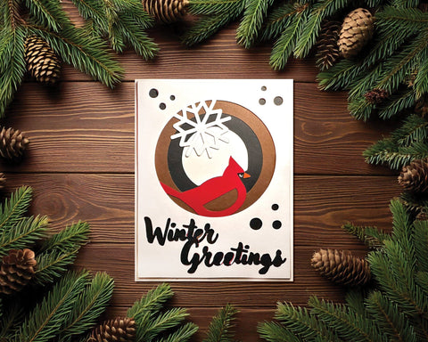 Cardinal Snowflake Winter Greeting Layered Holiday Card SVG Cut File 3D Paper Flowingcreek 