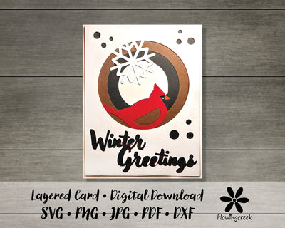 Cardinal Snowflake Winter Greeting Layered Holiday Card SVG Cut File 3D Paper Flowingcreek 