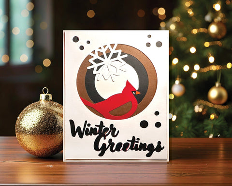 Cardinal Snowflake Winter Greeting Layered Holiday Card SVG Cut File 3D Paper Flowingcreek 