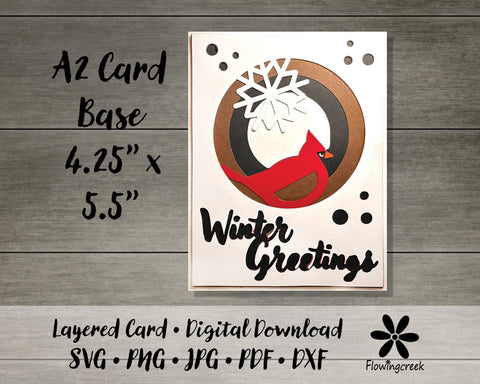 Cardinal Snowflake Winter Greeting Layered Holiday Card SVG Cut File 3D Paper Flowingcreek 