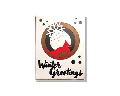 Cardinal Snowflake Winter Greeting Layered Holiday Card SVG Cut File 3D Paper Flowingcreek 