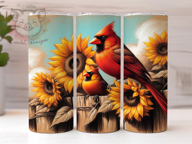 Cardinal Sunflower Nature Tumbler Wrap, Red Cardinal, Sunflowers, Tumbler Wrap, Sublimation Design, Bird Art, Floral Decor, Nature Lover Gift Sublimation Lara' s Designs 