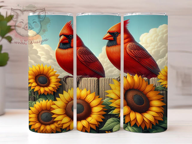 Cardinal Sunflower Nature Tumbler Wrap, Red Cardinal, Sunflowers, Tumbler Wrap, Sublimation Design, Bird Art, Floral Decor, Nature Lover Gift Sublimation Lara' s Designs 