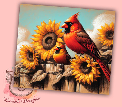 Cardinal Sunflower Nature Tumbler Wrap, Red Cardinal, Sunflowers, Tumbler Wrap, Sublimation Design, Bird Art, Floral Decor, Nature Lover Gift Sublimation Lara' s Designs 