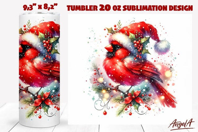 Cardinal tumbler, Christmas tumbler wrap, cardinal bird PNG Sublimation Angelina Semenova 