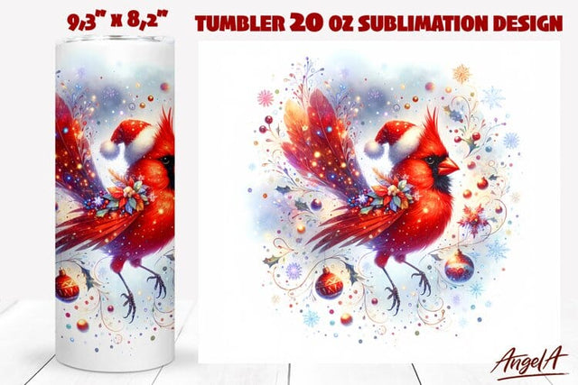 Cardinal tumbler PNG, Christmas tumbler wrap, cardinal bird Sublimation Angelina Semenova 