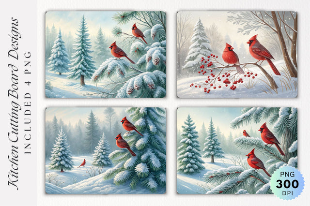 Cardinals Amid Frosted Evergreens on a Snowy Landscape Cutting Board Sublimation Regulrcrative 