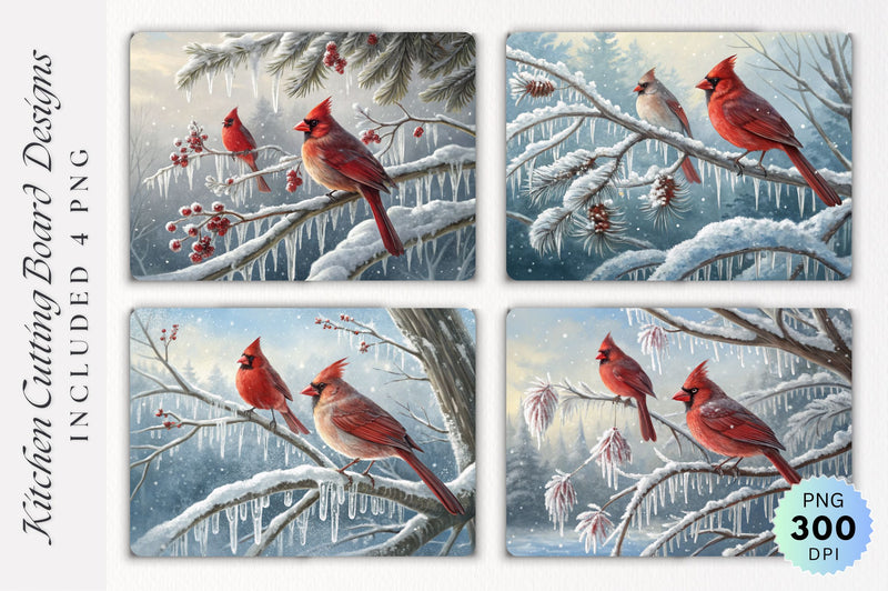 Cardinals Amidst Icicles and Snow Cutting Board Sublimation Regulrcrative 