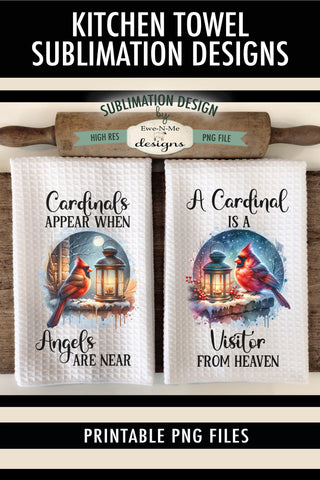 Cardinals and Lanterns | Christmas Kitchen Towel Sublimation Sublimation Ewe-N-Me Designs 