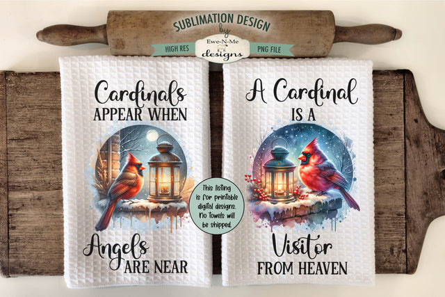 Cardinals and Lanterns | Christmas Kitchen Towel Sublimation Sublimation Ewe-N-Me Designs 
