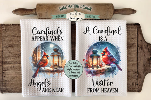 Cardinals and Lanterns | Christmas Kitchen Towel Sublimation Sublimation Ewe-N-Me Designs 