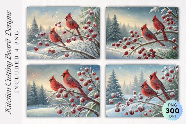 Cardinals at Winter Sunrise on a Snowy Field Cutting Board Sublimation Regulrcrative 