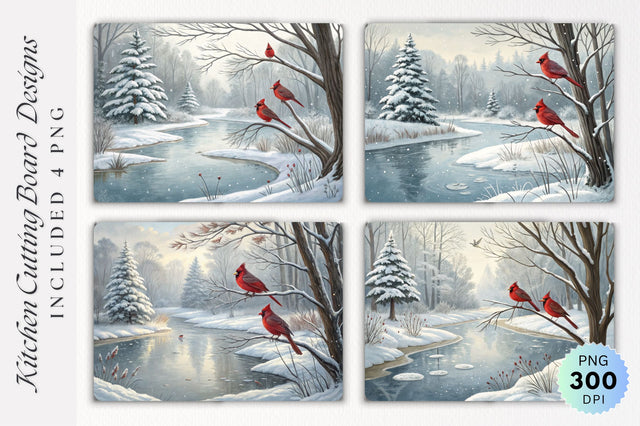 Cardinals by the Winter Pond Cutting Board Sublimation Regulrcrative 