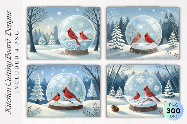 Cardinals in a Snow Globe Winter Wonderland Cutting Board Sublimation Regulrcrative 