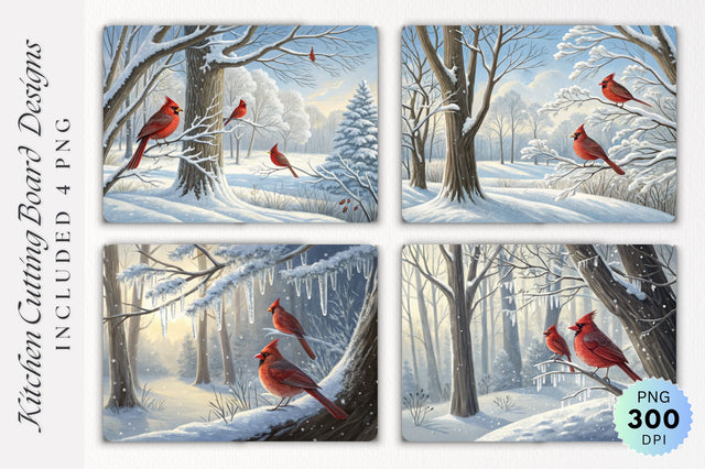 Cardinals in a Snowy Forest Cutting Board Sublimation Regulrcrative 