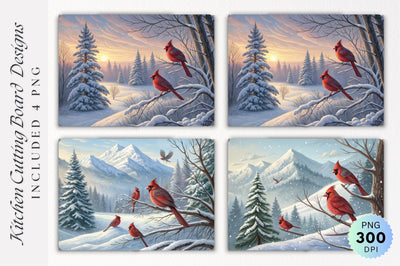 Cardinals in a Snowy Mountain Valley Cutting Board Sublimation Regulrcrative 