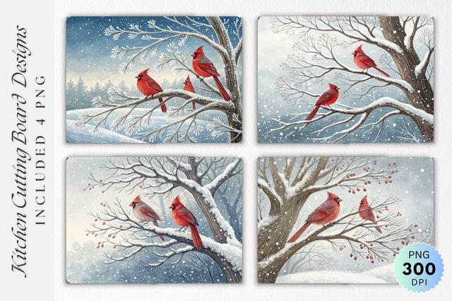 Cardinals in a Snowy Tree with Snowflakes Cutting Board Sublimation Regulrcrative 