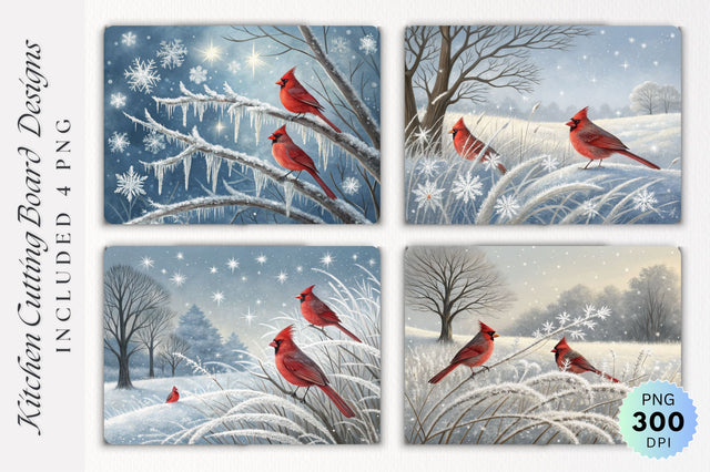 Cardinals in a Sparkling Snowy Meadow with Frost Patterns Cutting Board Sublimation Regulrcrative 