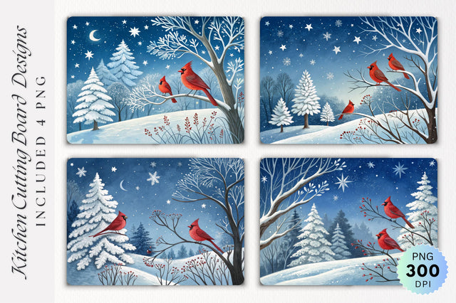 Cardinals in a Winter Snowflake Nightscape Cutting Board Sublimation Regulrcrative 