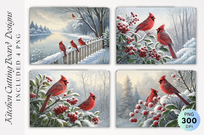 Cardinals in Snow with Frosted Berries Cutting Board Sublimation Regulrcrative 