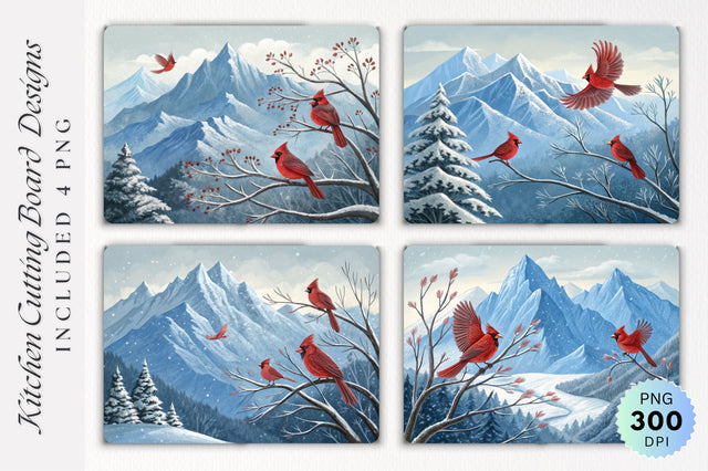 Cardinals in the Snowy Mountains Cutting Board Sublimation Regulrcrative 